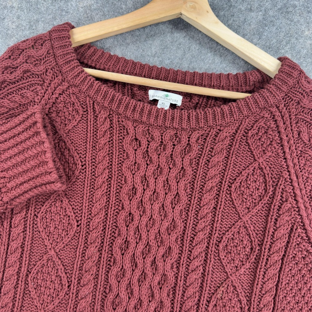 L.L. Bean Signature Sweater Womens XL Red Fisherman Cable Knit Tunic Side Zip